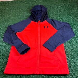 Under Armour Storm Full Zip Hoodie Kids Youth Extra Large Red Navy Fleece